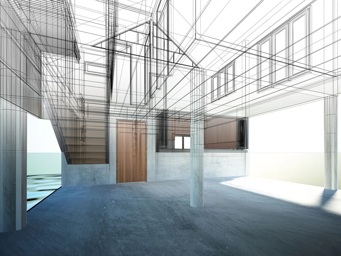 Sketch design of interior space ,3d render