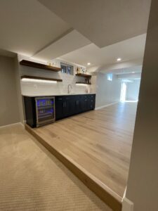 A partial furnished basement kitchen