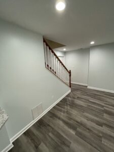 An empty basement staircase