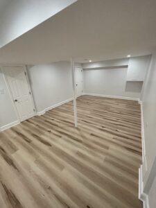 A basement with white walls