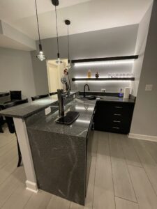 Bar countertops with shelves and lighting