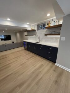 A kitchen in the basement